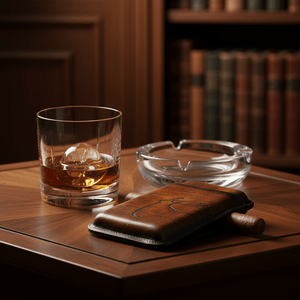 Étui à cigares triple en cuir de vachette gravé motif calligraphie - 