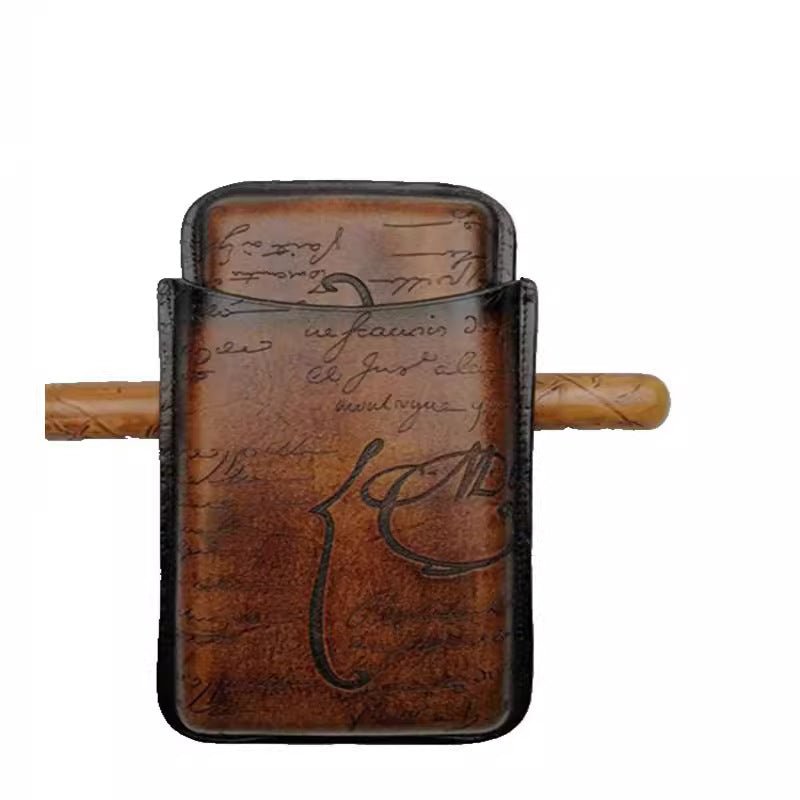 Étui à cigares triple en cuir de vachette gravé motif calligraphie - 