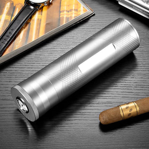 Étui à cigares tubulaire en aluminium usiné équipé d'un hygromètre et d'un humidificateur - 