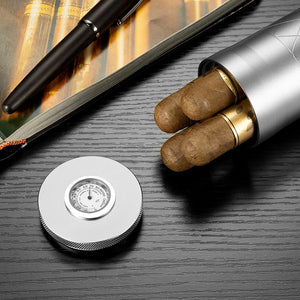 Étui à cigares tubulaire en aluminium usiné équipé d'un hygromètre et d'un humidificateur - 