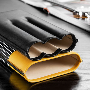 Étui de voyage pour trois cigares en cuir doublé de cèdre d'Espagne - 