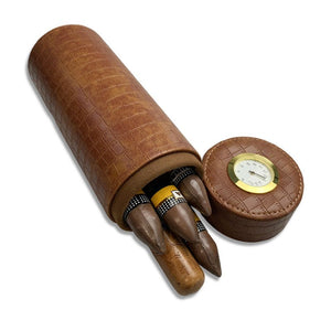 Étui de voyage pour trois cigares en cuir embossé motif crocodile - 