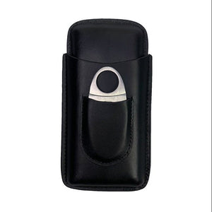 Étui de voyage pour trois cigares en cuir lisse équipé d'une poche frontale et de son coupe - cigare - 