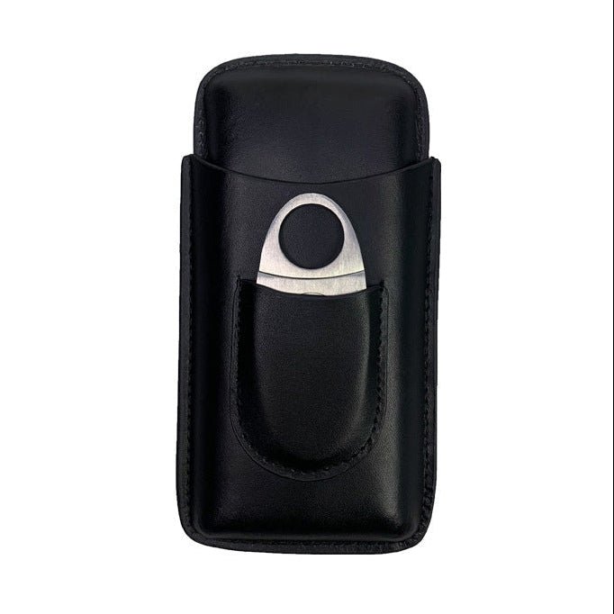 Étui de voyage pour trois cigares en cuir lisse équipé d'une poche frontale et de son coupe - cigare - 