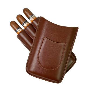 Étui de voyage pour trois cigares en cuir lisse équipé d'une poche frontale et de son coupe - cigare - 