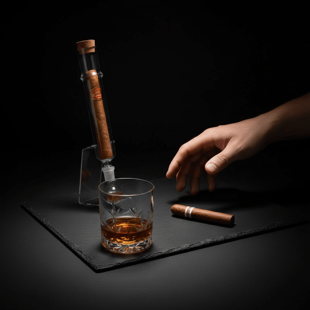Infuseur à cigare en verre avec fiole aromatique intégrée - 